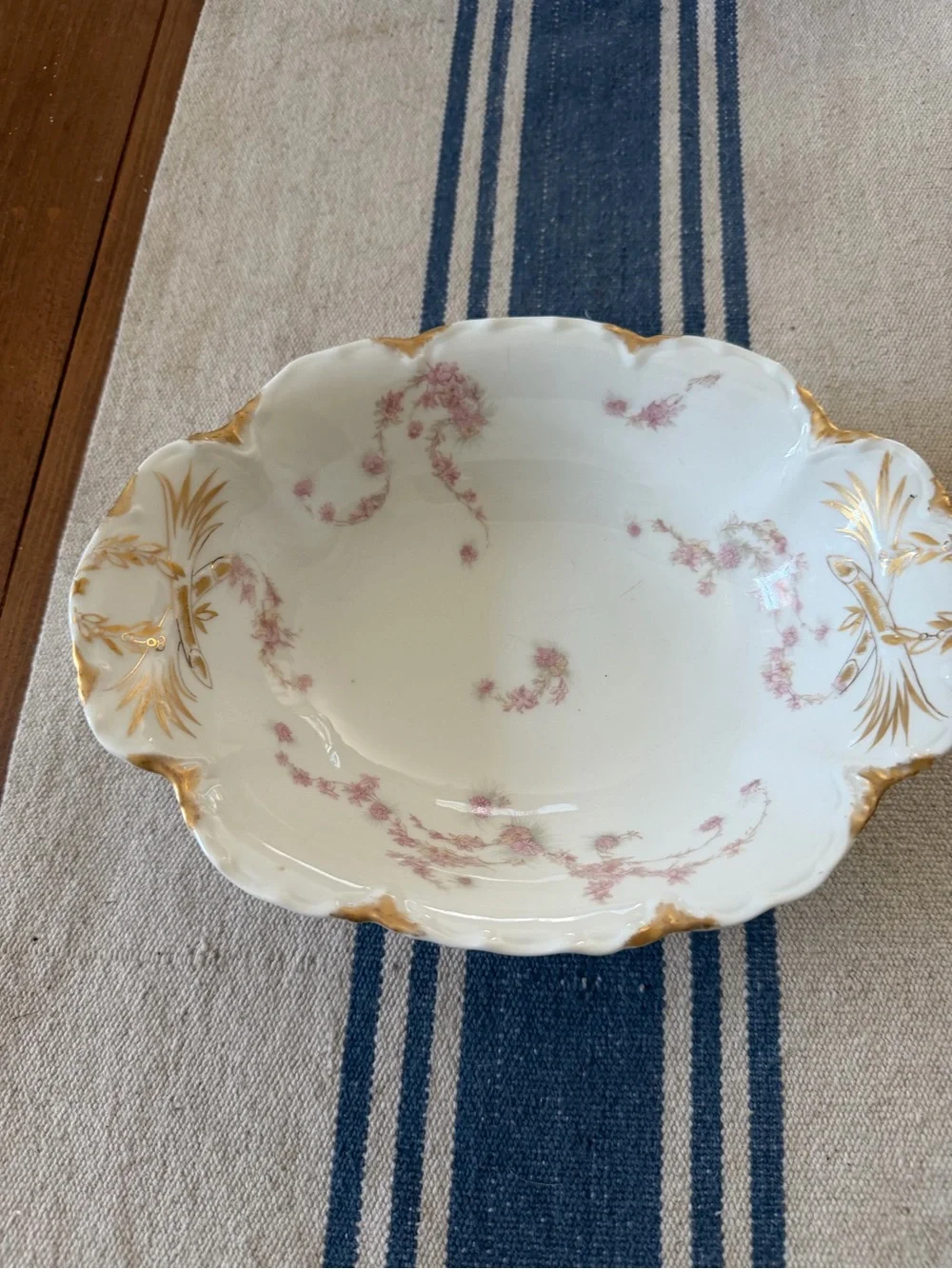 Haviland Limoges Porcelain Schleiger ?525 Pink Gold Floral Serving Bowl